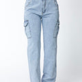 High waist denim pants pocket baggy cargo jeans