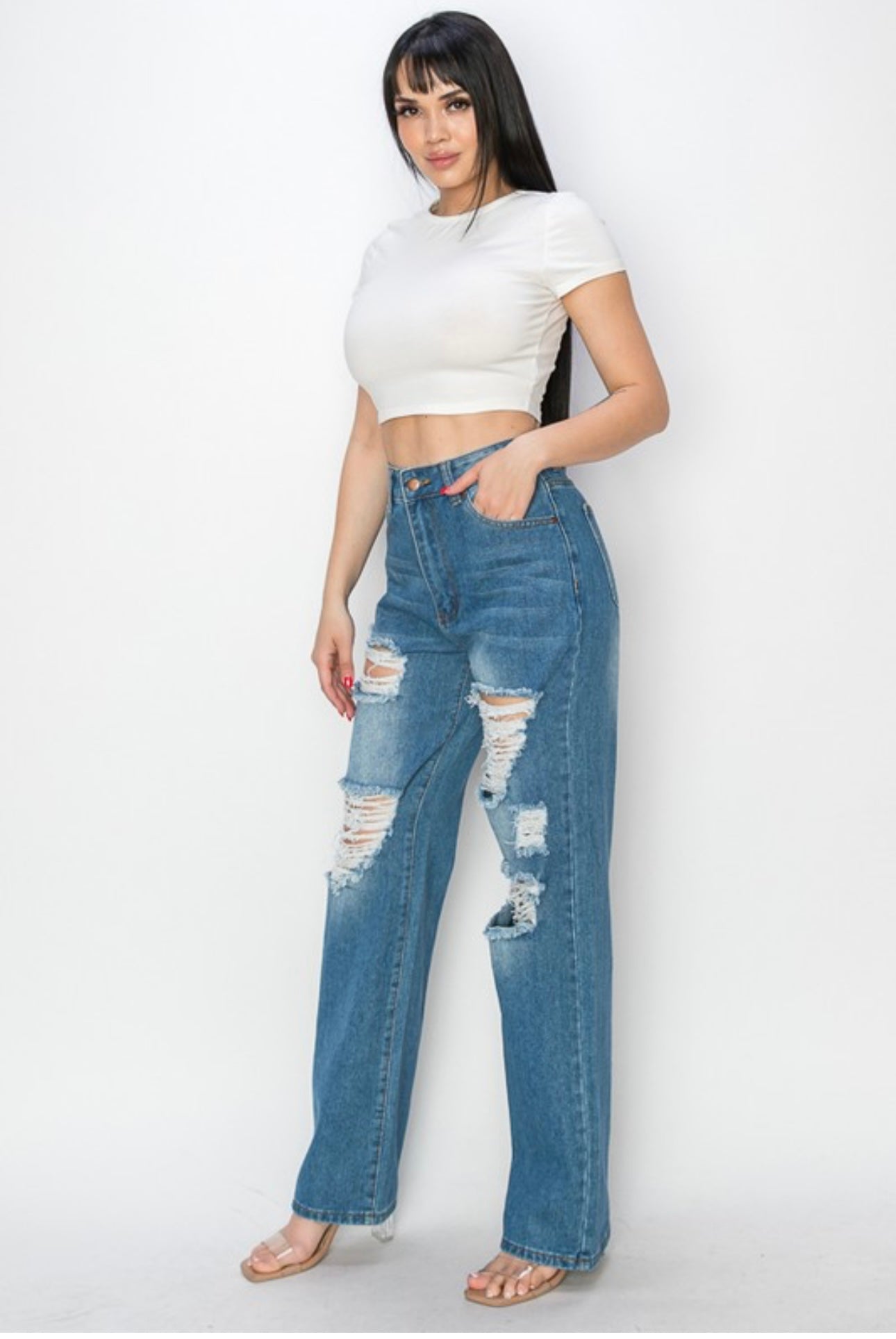 high waisted wide leg jeans