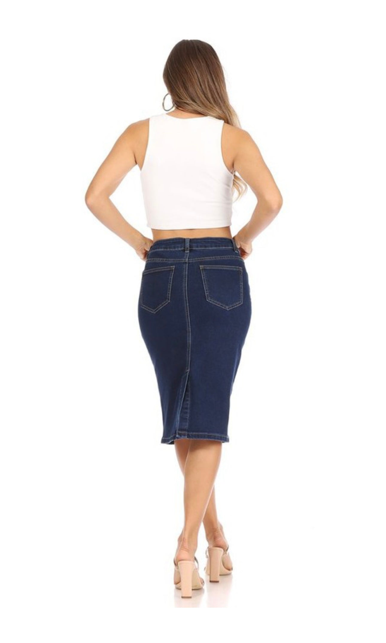 Classic Dark Denim Skirt Knee length !