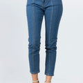 STRIPED SKINNY ANKLE LENGTH DENIM W/ BELT