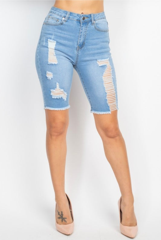 Distressed Skinny Bermuda Shorts