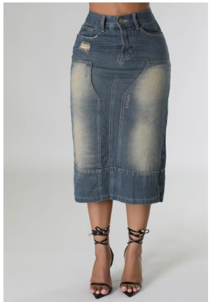 STONE WASHED DENIM SKIRT