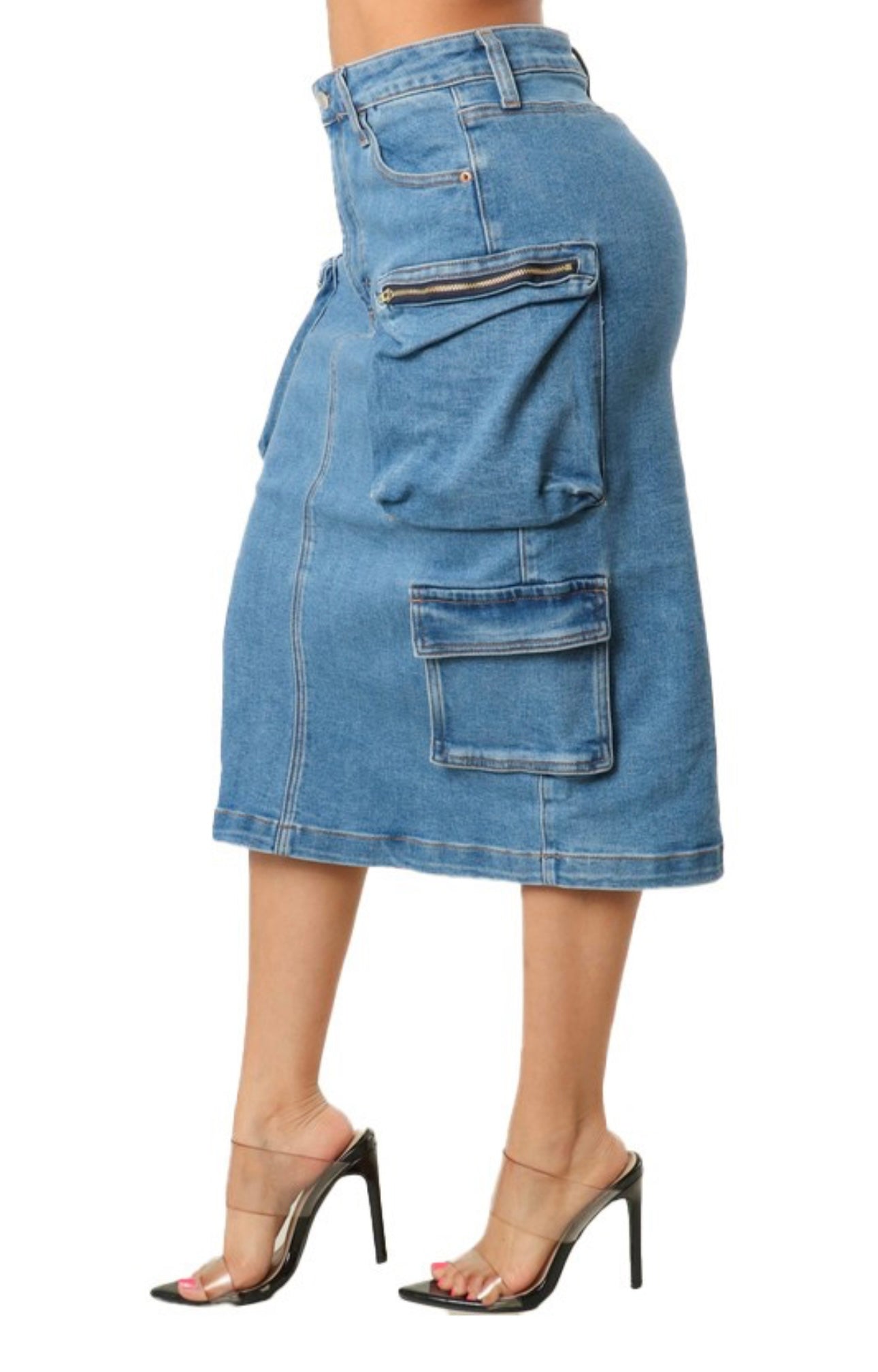 MIDI DENIM CARGO SKIRT