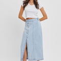 High Rise Midi Skirt with Button Up Slit