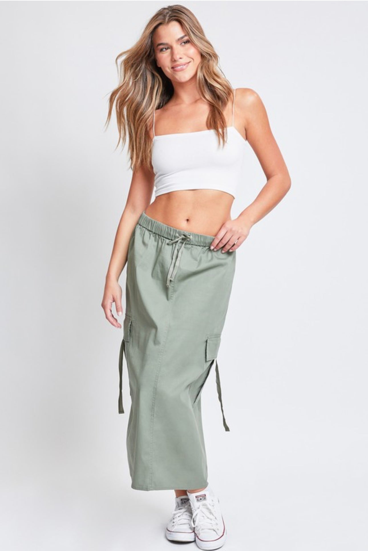 Sage Cargo Long Skirt