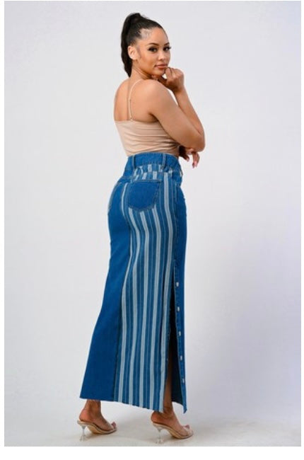 Long Stripped Skirt! Dark Denim