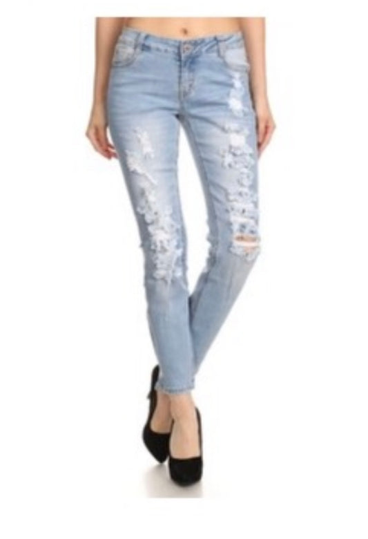 Distressed light denim pants