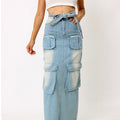 Distressed Long Denim Skirt