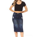 Distressed Knee length Denim Skirt
