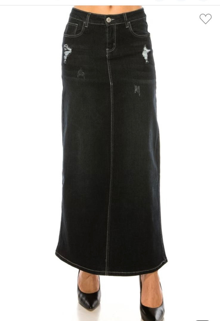 Black Long Denim Skirt!