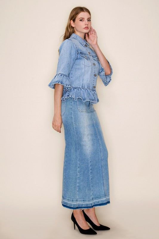 Ruffle sleeves light Denim Jacket