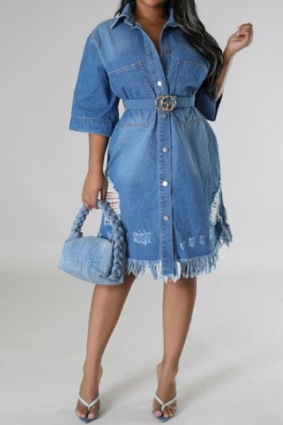 Distressed Denim Button-Up Dress