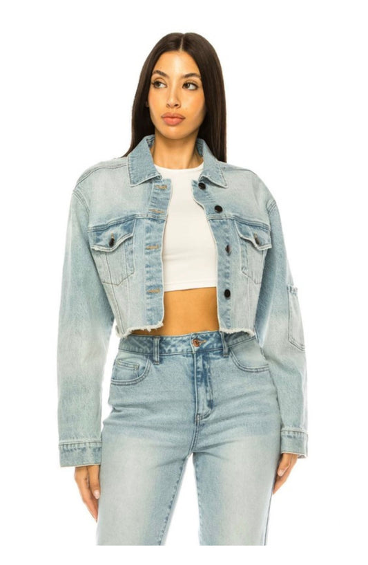 Crop Light-Wash Denim Jacket